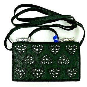 NWT Brighton Pretty Petals MED HEART STUD ORGANIZER CROSSBODY Purse Blk $245